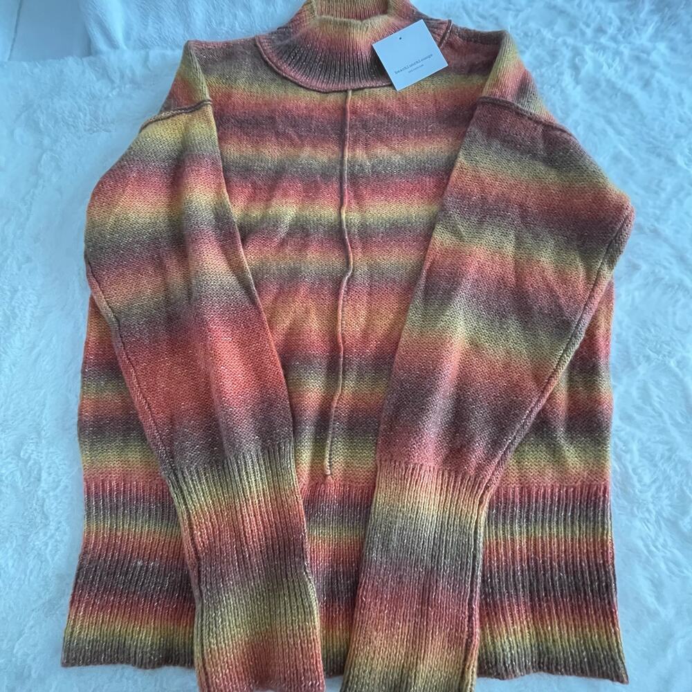 NWT new BeachLunchLounge Multicolor rainbow Stripe Turtleneck sweater size small